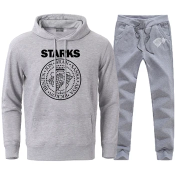 

Game Of Thrones House Stark Streetwear for Man 2020 Autumn Winter Fleece Long Sleeve Pant 2 Pieces Hoodies Sweatshirts Male Suit