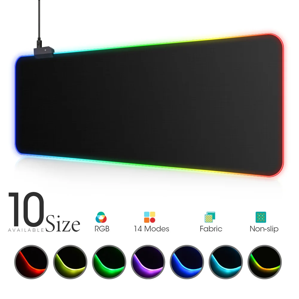 Alfombrilla para ratón con luz LED cubierta para teclado RGB, para escritorio, superficie colorida, resistente al agua, varios tamaños, para ordenador de escritorio CS Dota
