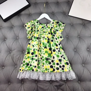 

European and American children's wear 2020 summer new style Short sleeve polka dot print baby lace Girl's dress