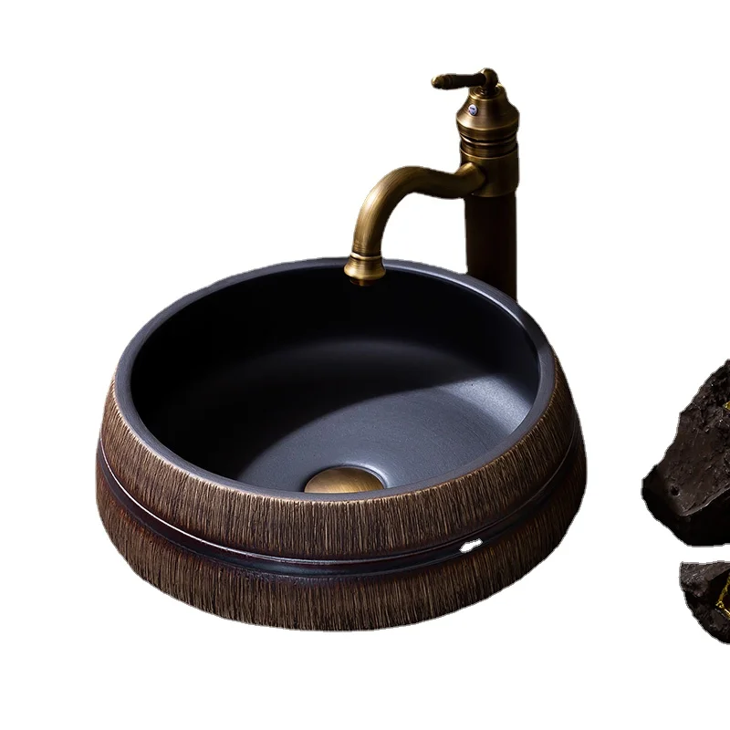 

Table Basin Household Small Apartment Ceramic Washbasin Balcony Bathroom Art Wash Basin Basin Retro