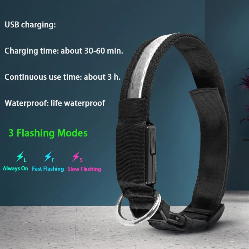 Engraved ID LED Luminous USB Dog Collar Personalized Nylon Pet Collar
