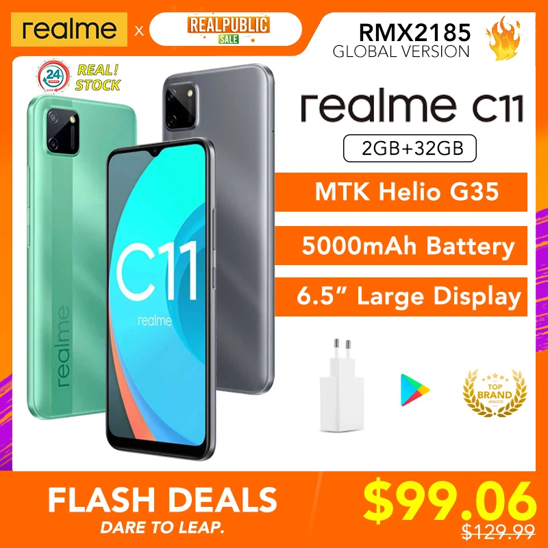 Realme-móvil C11, 2GB RAM, 32GB ROM, versión Global, Helio G35, batería de 5000mAh, 3 cámaras, ranura para tarjeta, soporte para varios idiomas, Play Store