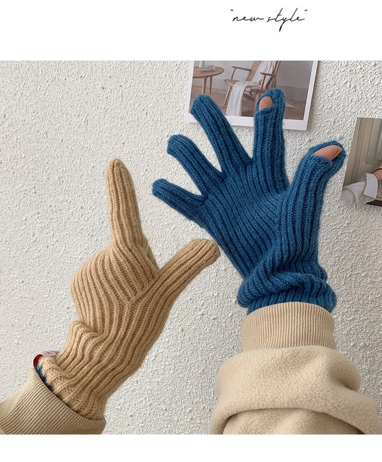 Unisex Touchscreen Outdoor Winter Handschuhe Nette Frauen Fingerlose Woolen Stricken Dicke Warme Männer Reiten Wandern Kalten Volle Finger Handschuhe – Detail 4