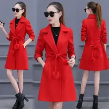 Женское Полушерстяное пальто, теплое длинное пальто, плюс размер, женский пояс с лацканами, приталенный силуэт, шерстяное пальто, осенне-зимняя кашемировая верхняя одежда