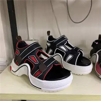 

Luxury Shoes Women Designers Platform Shoes Women Fashion Brand Sandals Women Mixed Color Ankle Hook Loop Wedges Shoes Woman