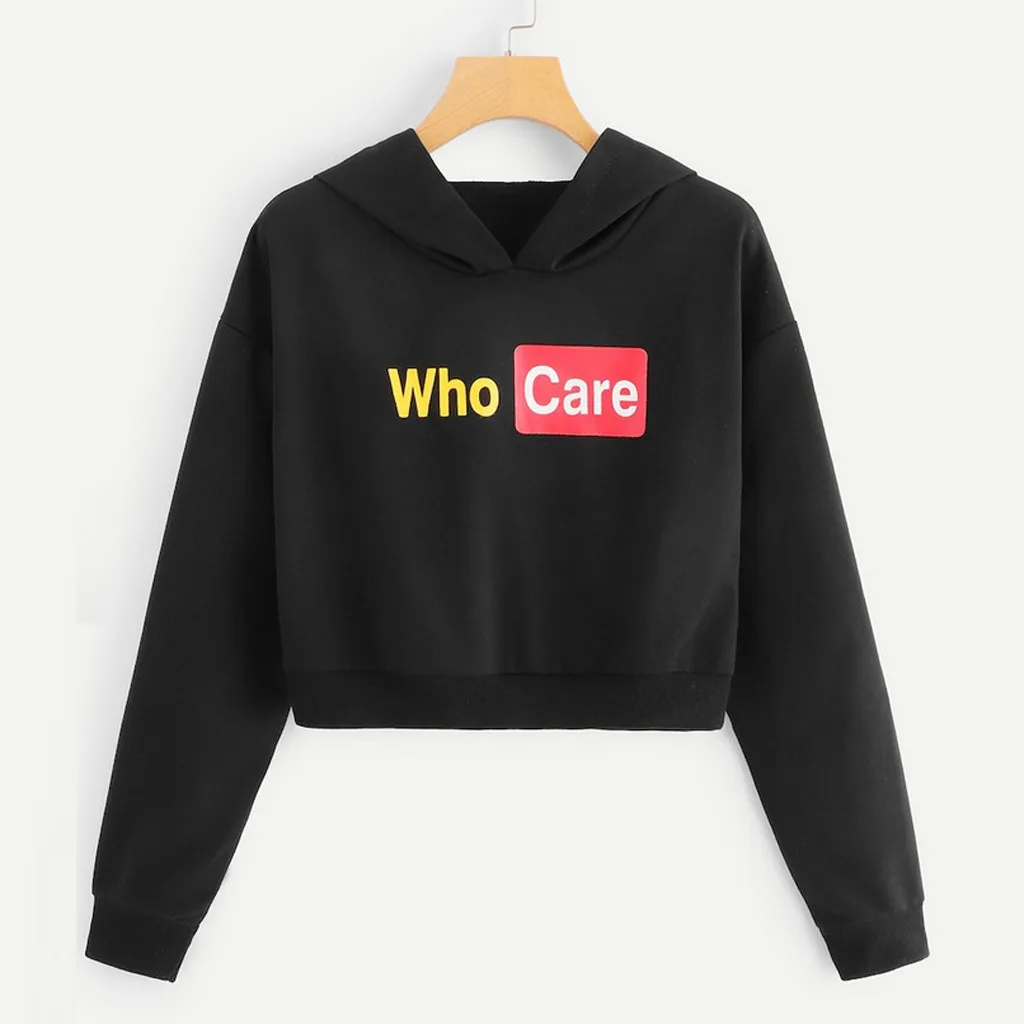 Hoodies Women Autumn 2019 Letter Hooded Harajuku Streetwear Crop Top Hoodie Hoodies And Sweatshirts Women Pullovers Clothes