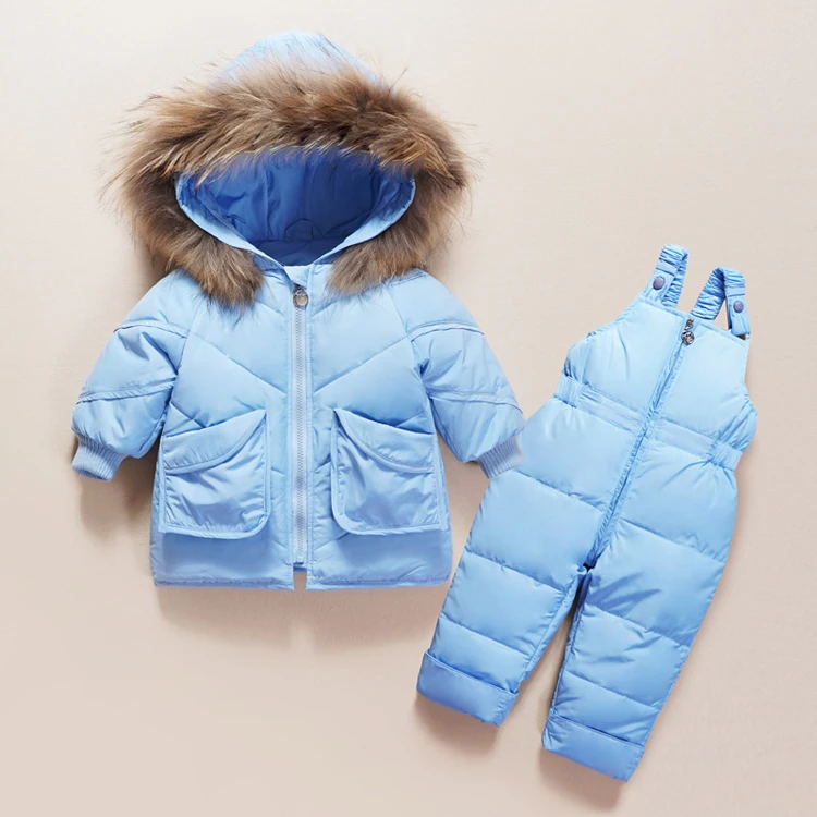 light blue1 Комплект зимней одежды для детей; одежда для маленьких мальчиков и девочек; теплый пуховик; пальто; комбинезон; зимний комбинезон; детская парка; комбинезон с натуральным мехом; пальто - Цвет: light blue1
