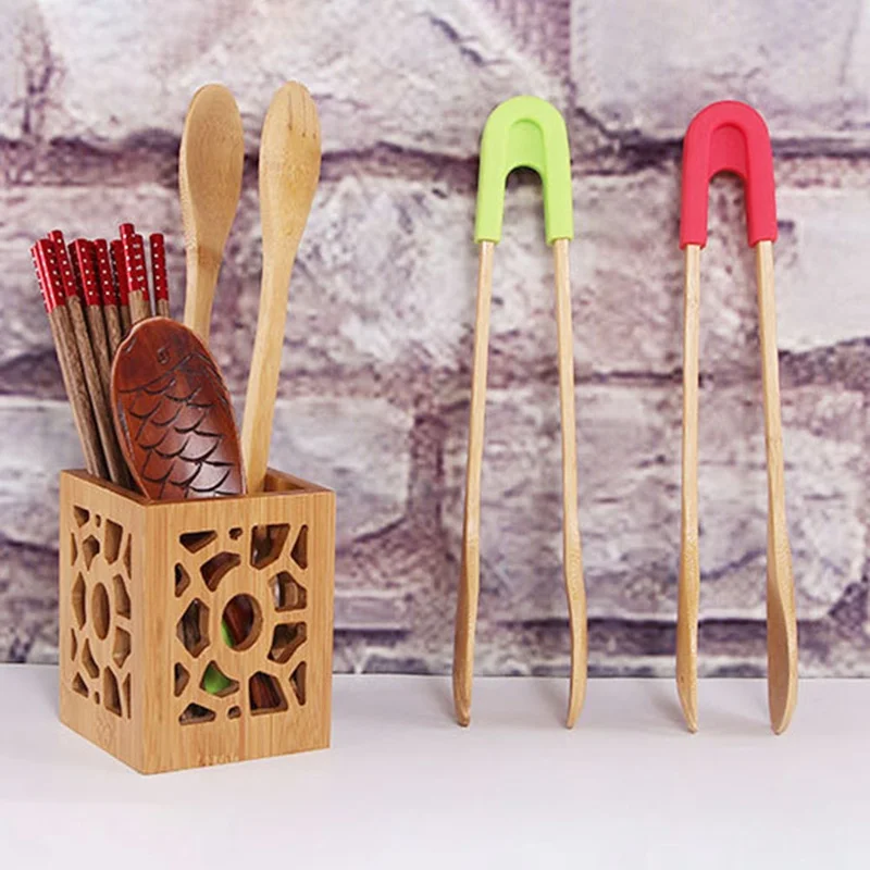 Деревянные бамбуковые кухонные щипцы для хлеба гриля пищи барбекю инструмент