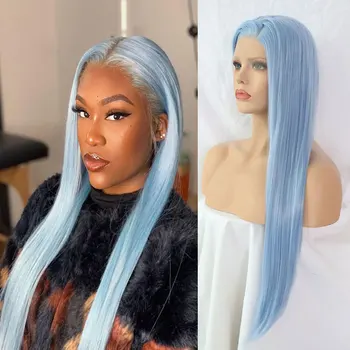 

Bombshell Light Blue 13*3 Synthetic Lace Front Wig Ms. Long Silk Straight Hair Wig No Rubber Heat Resistant Fiber Wig