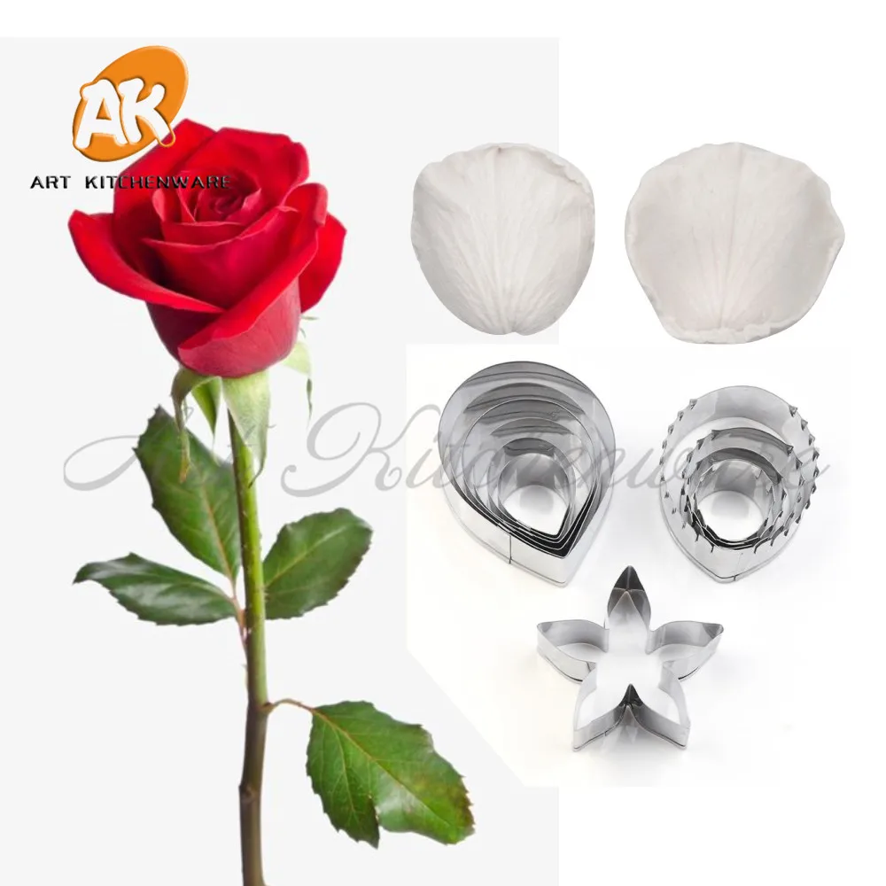 

13pcs Rose Petal&Leaf Veiner Silicone Mold Stainless Steel Cutter DIY Fondant Flower Clay Mould Cake Decorating Tools Bakeware