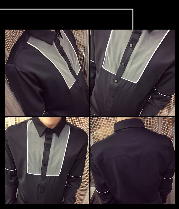 Camisa masculina manga longa Мода Лоскутные цветные мужские повседневные рубашки приталенная уличная одежда костюм воротник Выпускной смокинг 3xl-m