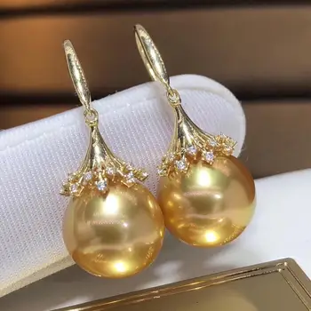 Fine Jewelry Pure 18 K Rose Gold Natural Philippine Origin 11-12 Ocean Golden Round Pearl Earrings for Women Fine Pearl Earrings 6