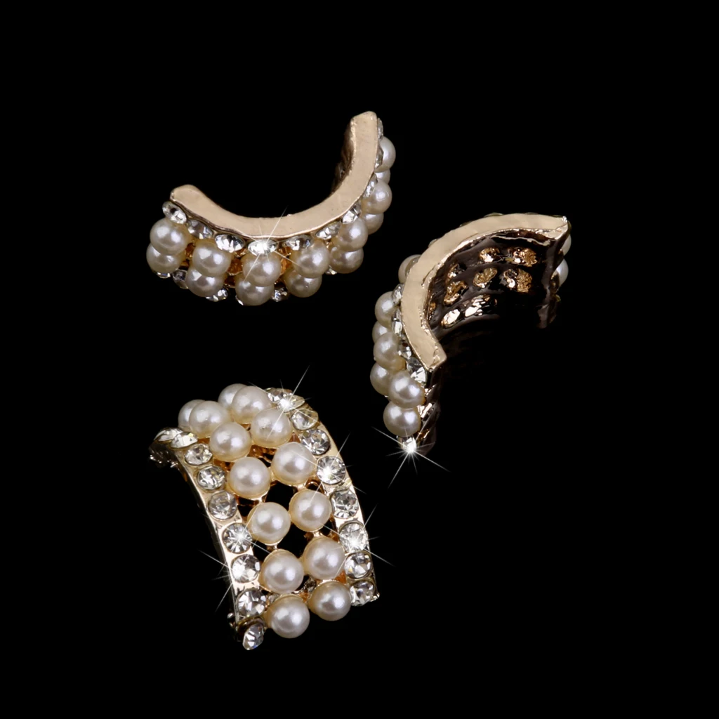 10 pcs Gold Crystal Rhinestone Pearl Button Brooch For Hair Bow Bouquet Decor