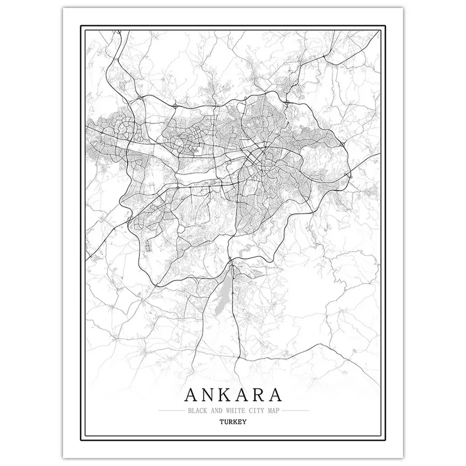 Ankara Турецкая черно-белая карта города плакат Скандинавская гостиная Анкара стена искусство стены домашний декор холст живопись креативный подарок - Цвет: Ankara