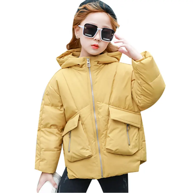 

2020 Children Winter Coat Korean Style New Fashion Down Jacket For Girls 4-11Years Kids Teenage Parka Solid Color Hooded Clothes