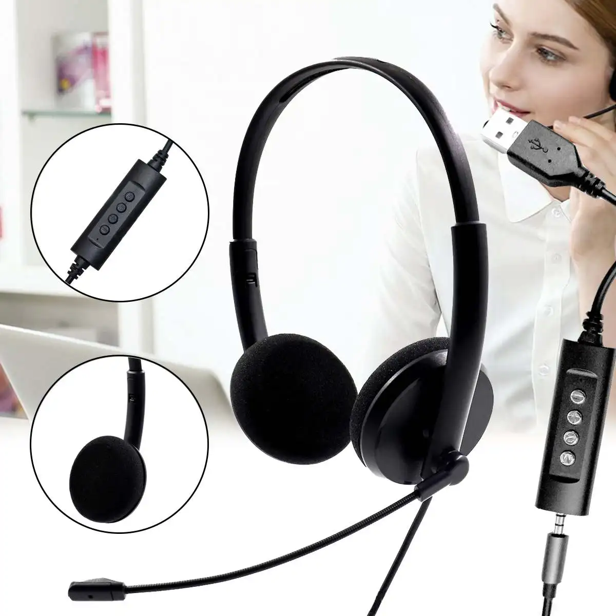 NEW 3 5mm USB Wired Stereo Headset Earphone with Microphone Adjustable Headband for Computer Laptop Desktop