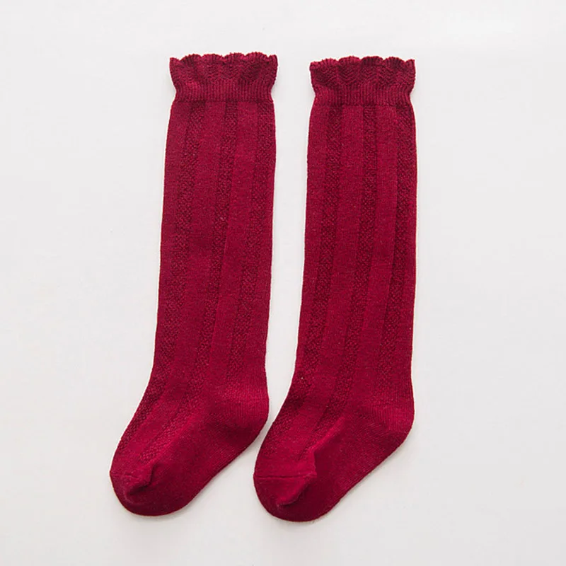 wine red 1 пара, весенние, осенние, зимние хлопковые кружевные детские дышащие носки с двойной иглой однотонные гольфы для маленьких девочек, Школьные носки - Цвет: wine red