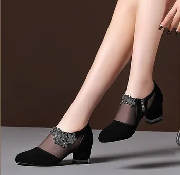 

Women Crystal Mesh Zip Lace Sandals Woman High Heels Spring Female Shoes Classics Solid Platform Sandals Ladies Party Shoes 2020
