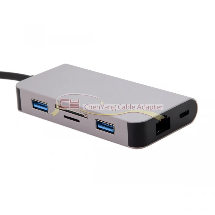 Док-USB-C type-C к Ethernet 2 порта концентратор TF зарядное устройство SD кард-ридер многопортовый адаптер