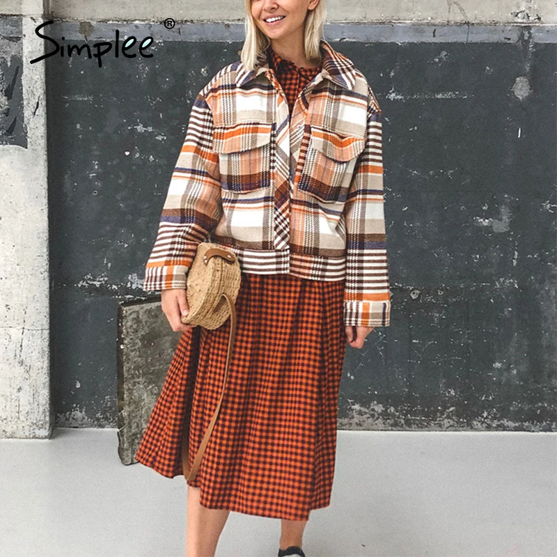 Best Simplee Single breasted women plaid jacket coat Long sleeve casual autumn outwear female coat Stree