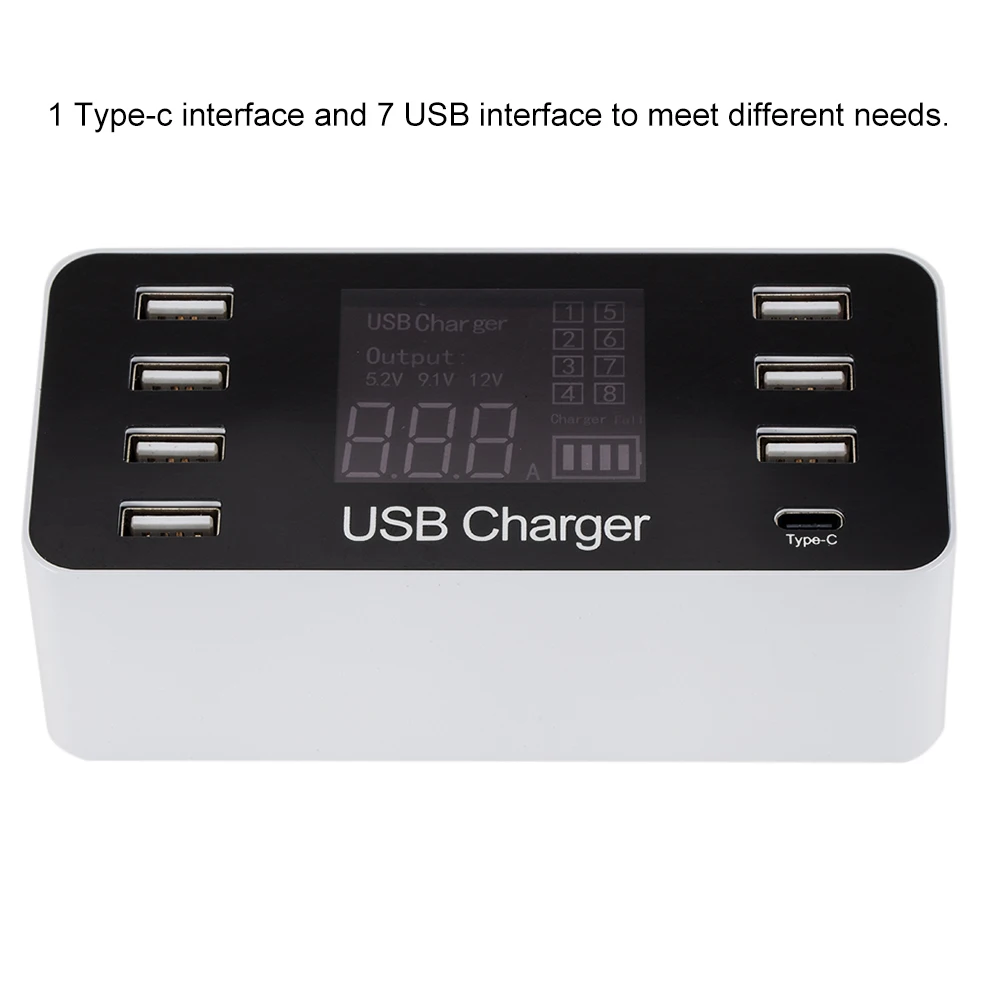 A9 многофункциональное умное USB зарядное устройство 7 usb портов 1 type-C порт AC100-240V умный чип ЖК-дисплей умное зарядное устройство