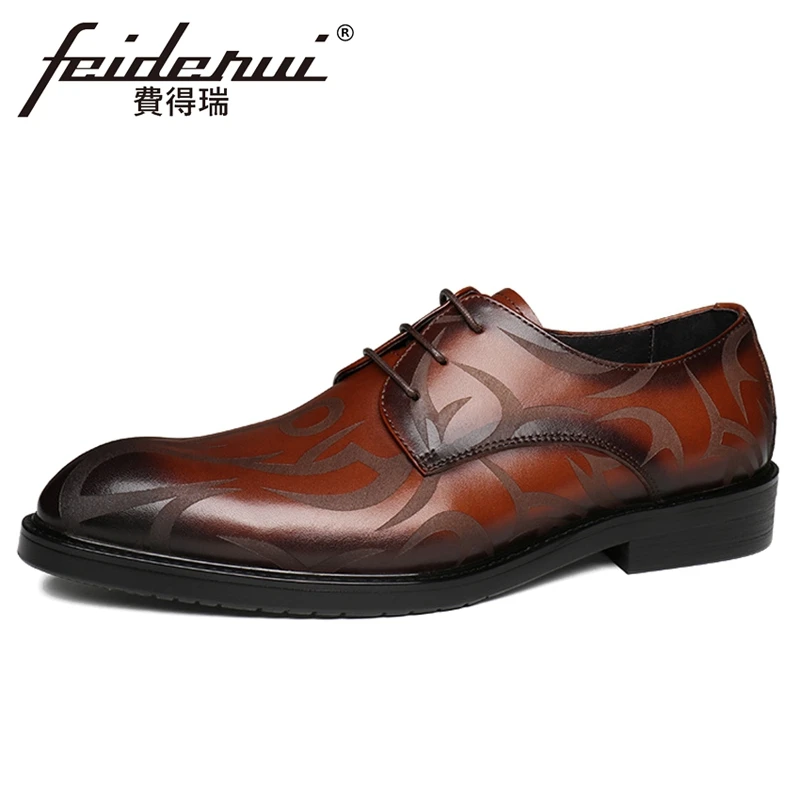 Elegant Genuine Leather Men's Derby Oxfords Pointed Toe Laces Man Wedding Bridal Flats Formal Dress Handmade Party Shoes YMX710