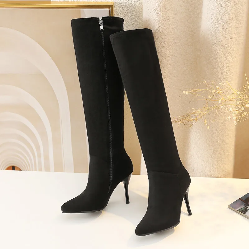 Meotina/женские сапоги осенние сапоги до колена высокие сапоги на молнии на тонком каблуке Обувь на очень высоком тонком каблуке женская зимняя обувь, большие размеры 34-43