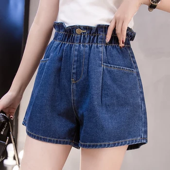 

2020 Harajuku Denim Shorts Women 5xl Plus Size Elastic High Waisted Jean Shorts Fashion Loose Solid Blue Summer Short Trousers
