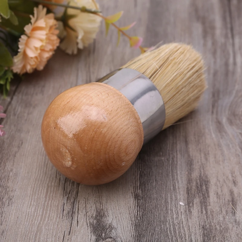 

Round Chalk Paint Wax Brush Ergonomic Wood Handle Natural Bristle Brushes Furniture Painting Waxing Tool