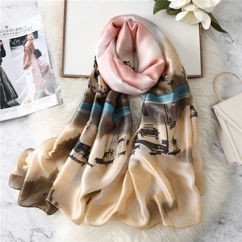 

2020 Women Silk Designer Ink Painting Lady Pashmina Scarves Chinoiserie Shawls Wraps Female Beach Stoles Winter Scarfs