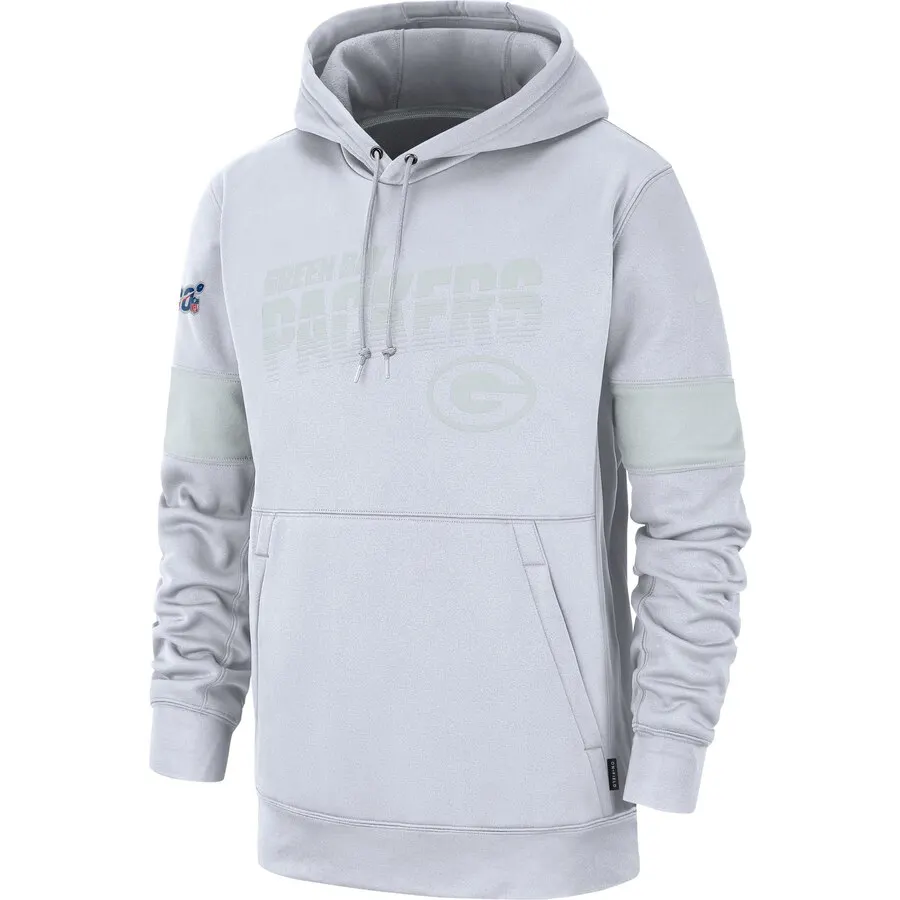 Green Bay Мужские свитшоты Packers 100th Sideline Platinum Therma пуловер с капюшоном Белый