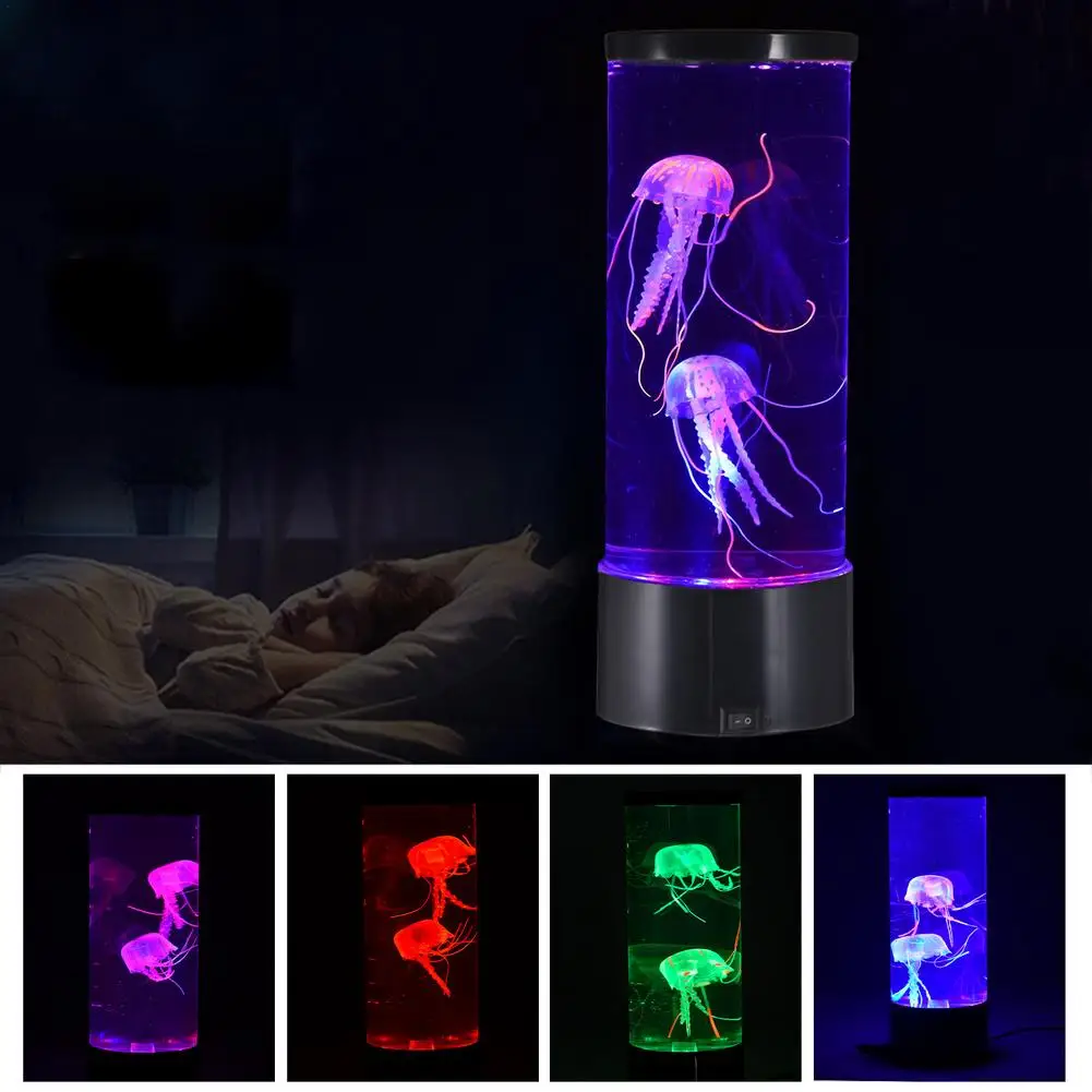 LED Jellyfish Lava Lamp Colorful Bedroom Night Light Home Decor Suit