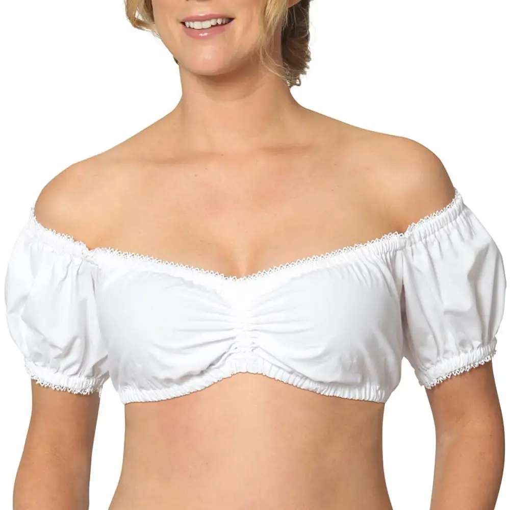 Сексуальный с открытыми плечами короткий рукав белый Dirndl блузка Топ костюм для