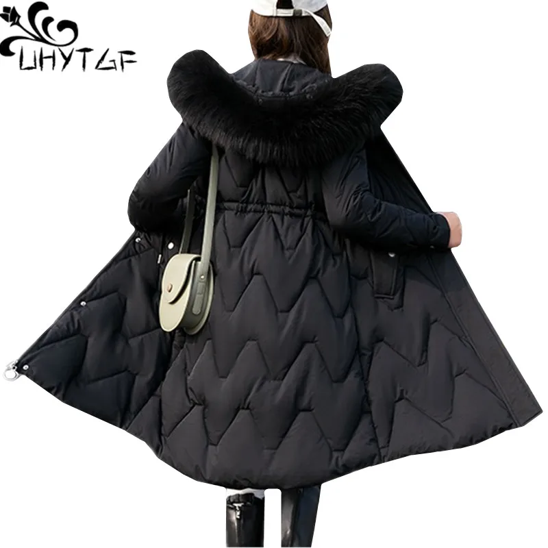 UHYTGF новая качественная пуховая куртка зимнее пальто, парки mujer с меховым воротником, с капюшоном, ветрозащитная теплая хлопковая куртка, большие размеры, женские топы 319