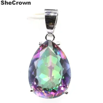 

27x13mm SheCrown Hot Sell Drop Shape Fire Rainbow Mystic Topaz Gift For Ladies Woman's Girls Silver Pendant Earrings