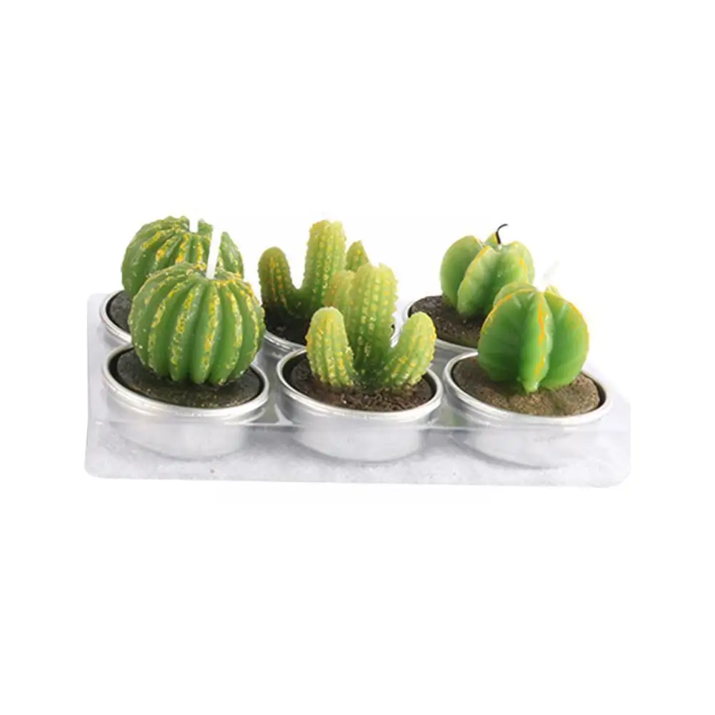 6Pcs 3D Cactus Candle Simulated Plant Set Home Decoration Light Decor Artificial Tea O3R9 |