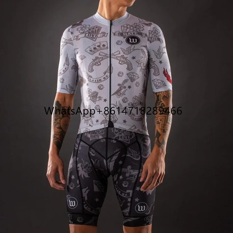 

Men's Cycling jerseys Wattie Ink short sleeve jersey silver and bib shorts tight pro super gel pad ciclismo maillot ridding suit