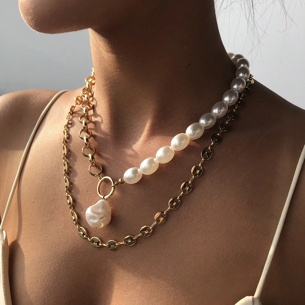 Necklaces Double Laces Pearl Gold Color 