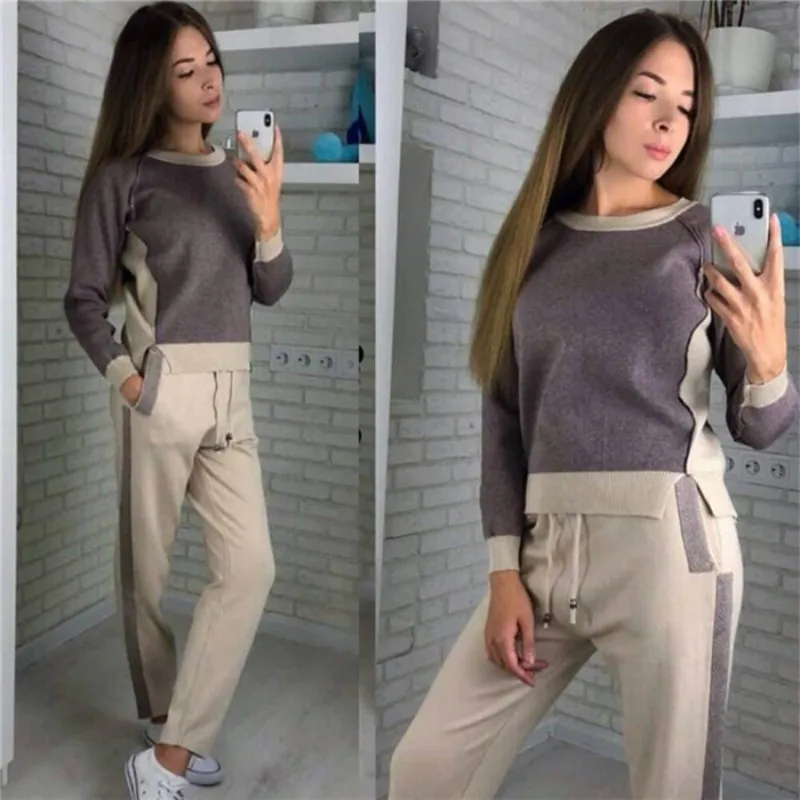 

two piece set Women's Knit tracksuits women Fashion Loose Sweater Feet Pants Two-piece Sportsuit 2 piece outfits for women