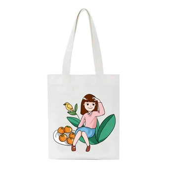 

Vintage Chinese Lady Printed Tote Bag Foldable Shopping Bag Casual Totes Outdoor Beach Bag Ladies Shoulder Bag Daily Hand Bag