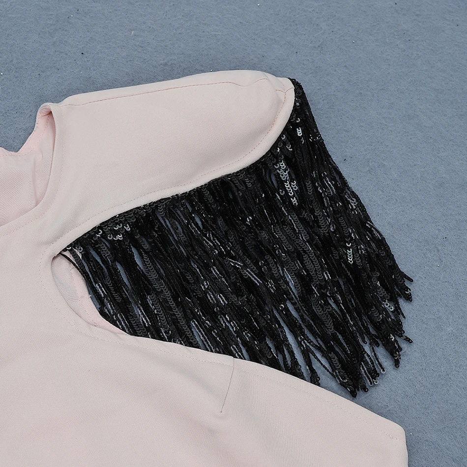 Новинка, Vestidos, женское шикарное сексуальное платье с круглым вырезом и кисточками, с коротким рукавом, облегающее платье, вечерние клубные платья