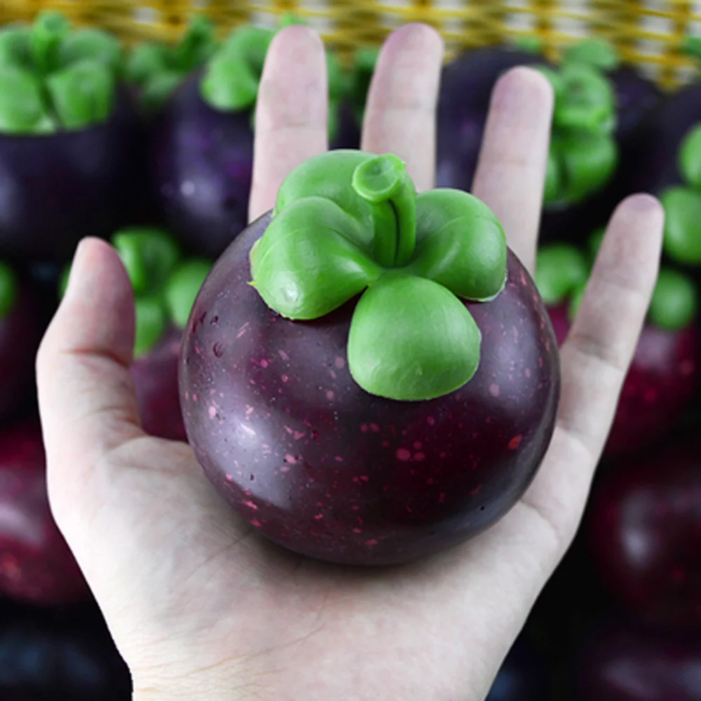 Mangosteen artificial de imitación, modelo de fruta de 10 piezas, 8cm x 6,5 cm, de plástico