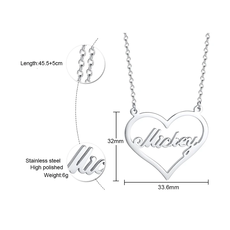 Vnox персонализировать пользовательское имя Neckalce Кулон сердце любовь подарок нержавеющая сталь колье для женщин элегантные ювелирные изделия