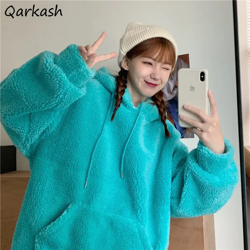 

Женские зимние кавайные боковые разрез передний карман Harajuku однотонные с капюшоном шикарные утепленные простые милые студенты Ulzzang