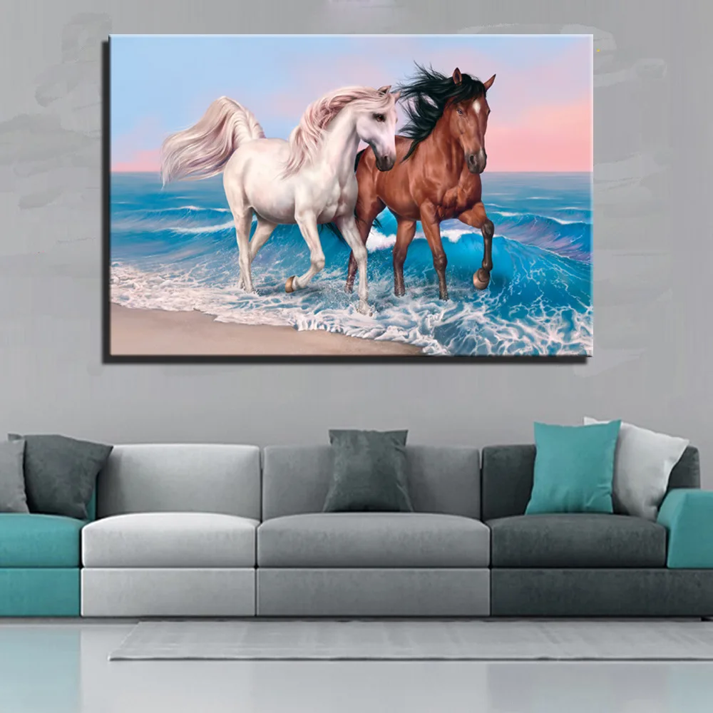 

Art Greek Wholesale Oil Painting Decorative Painting Spray-print Canvas Single Seaside of Horses AliExpress Supply of Goods Cros