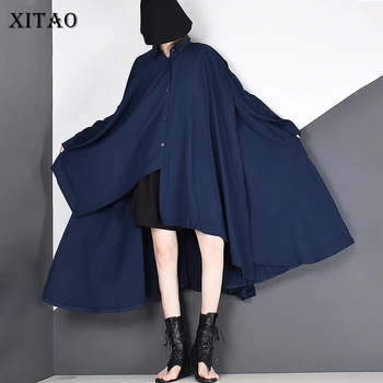 

XITAO Tide Plus Size Irregular Casual Blouse Match All Personality Turn Down Collar Full Sleeve 2020 Autumn Blouse Top GCC2010