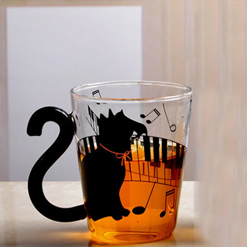 300 мл мультфильм кошка стеклянная чашка с ручкой сок воды чашки парные чашки кофе чай прозрачное стекло молоко посуда для напитков
