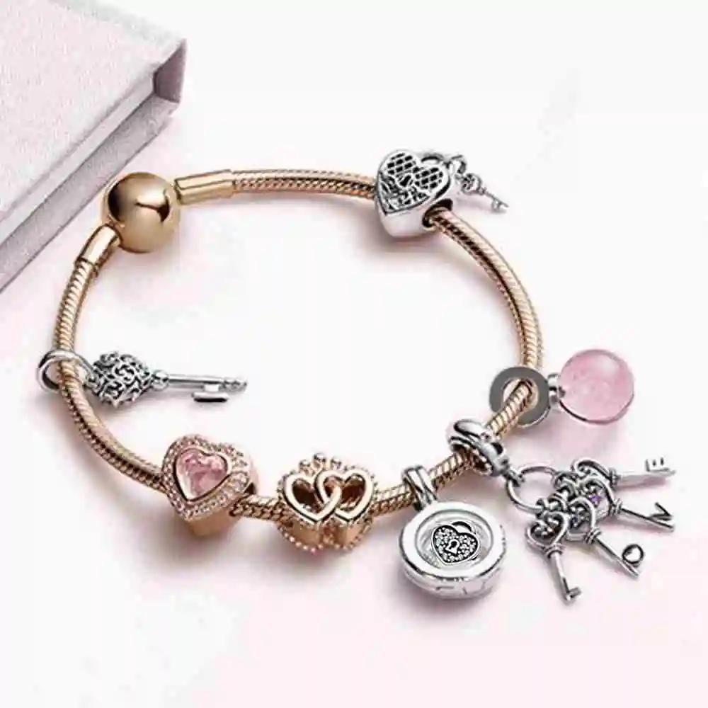 

100% 925 Sterling Silver Indispensable Modern Charm Bracelet Set Suitable for Lover Gift Original Women Fashion Jewelry