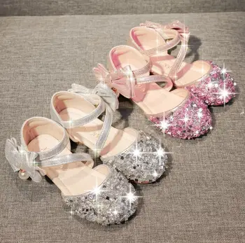 

Flower girl sandals knotted leather shoes princess girl shoes children flash wedding party children's clothing baby