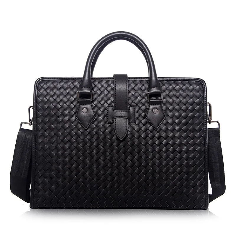 

Woven Men's Leather Business Briefcase Casual Man Shoulder Bag 2020 New Messenger Bag Women Laptops Handbags Men Travel Bags